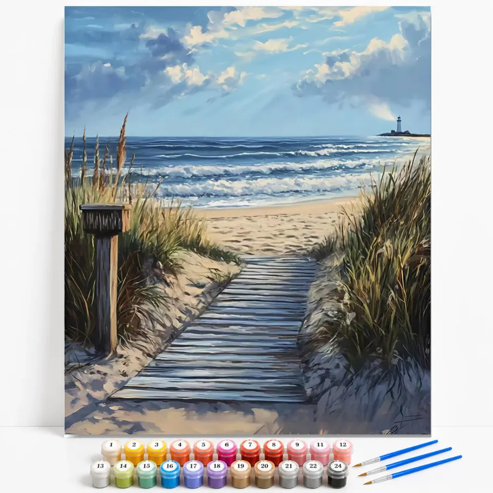 Craftsy Strand med Fyrtårn mal efter tal 40x50 cm havmotiv