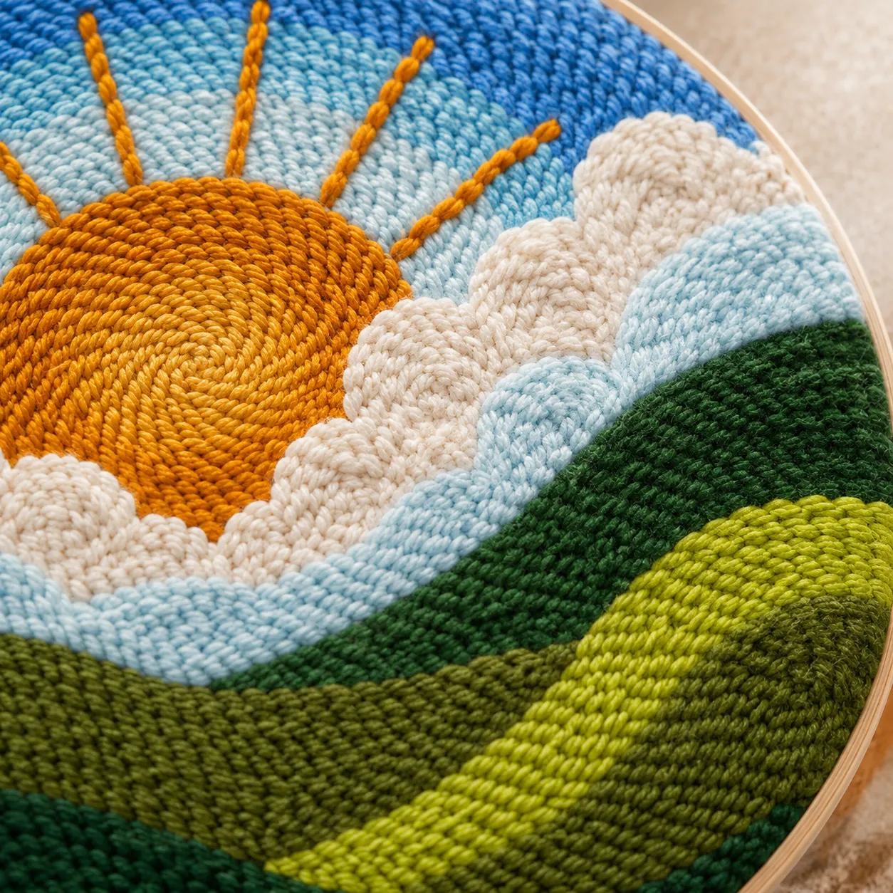 Craftsy Solopgang over Bakkerne punch needle sæt 20 cm rolig