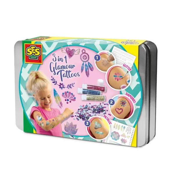 SES Creative 3 in 1 Glamour Tattoos sæt med glitter