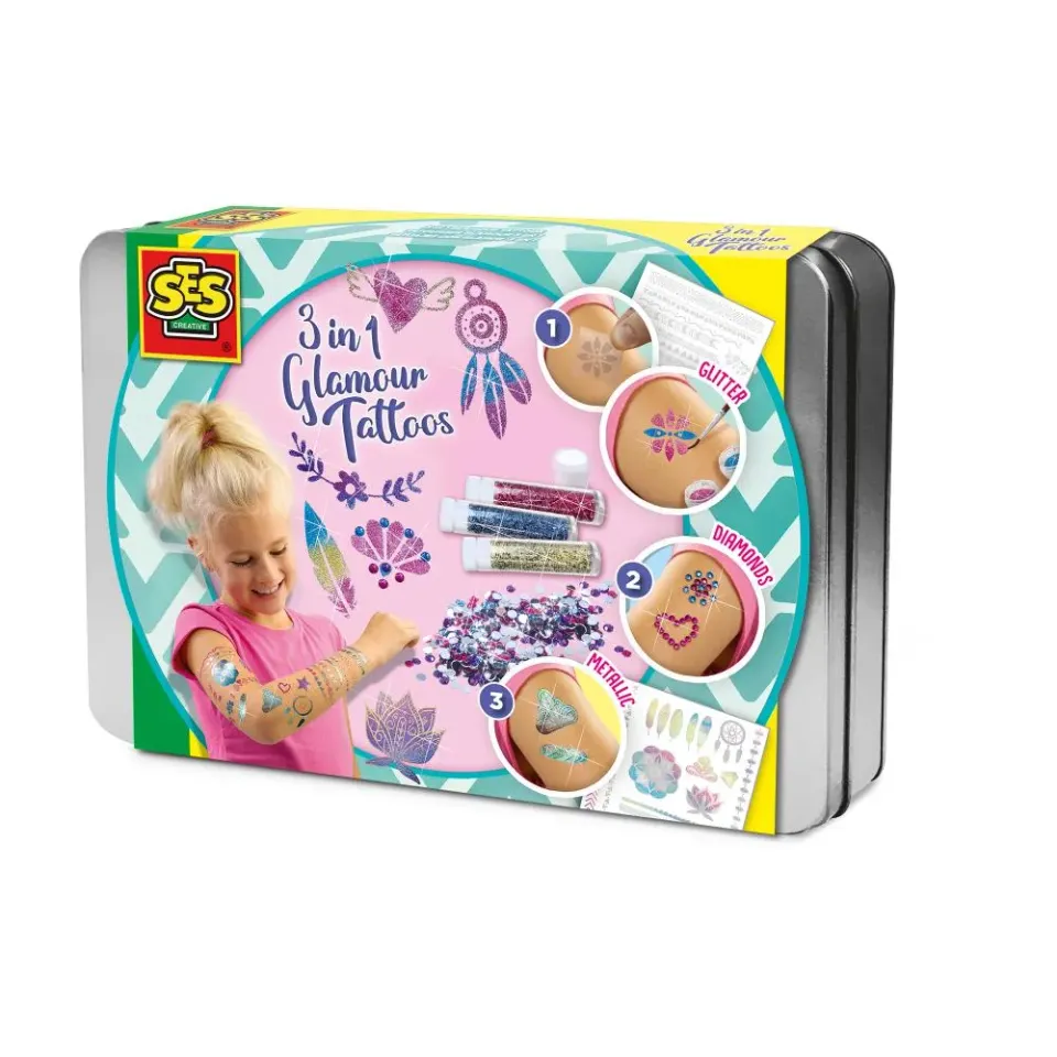 SES Creative 3 in 1 Glamour Tattoos sæt med glitter