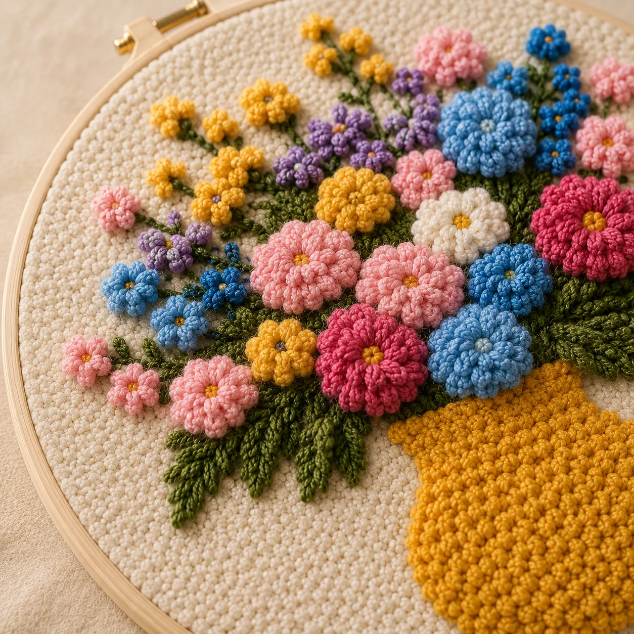 Craftsy Blomsterbuket punch needle sæt 20 cm gul vase