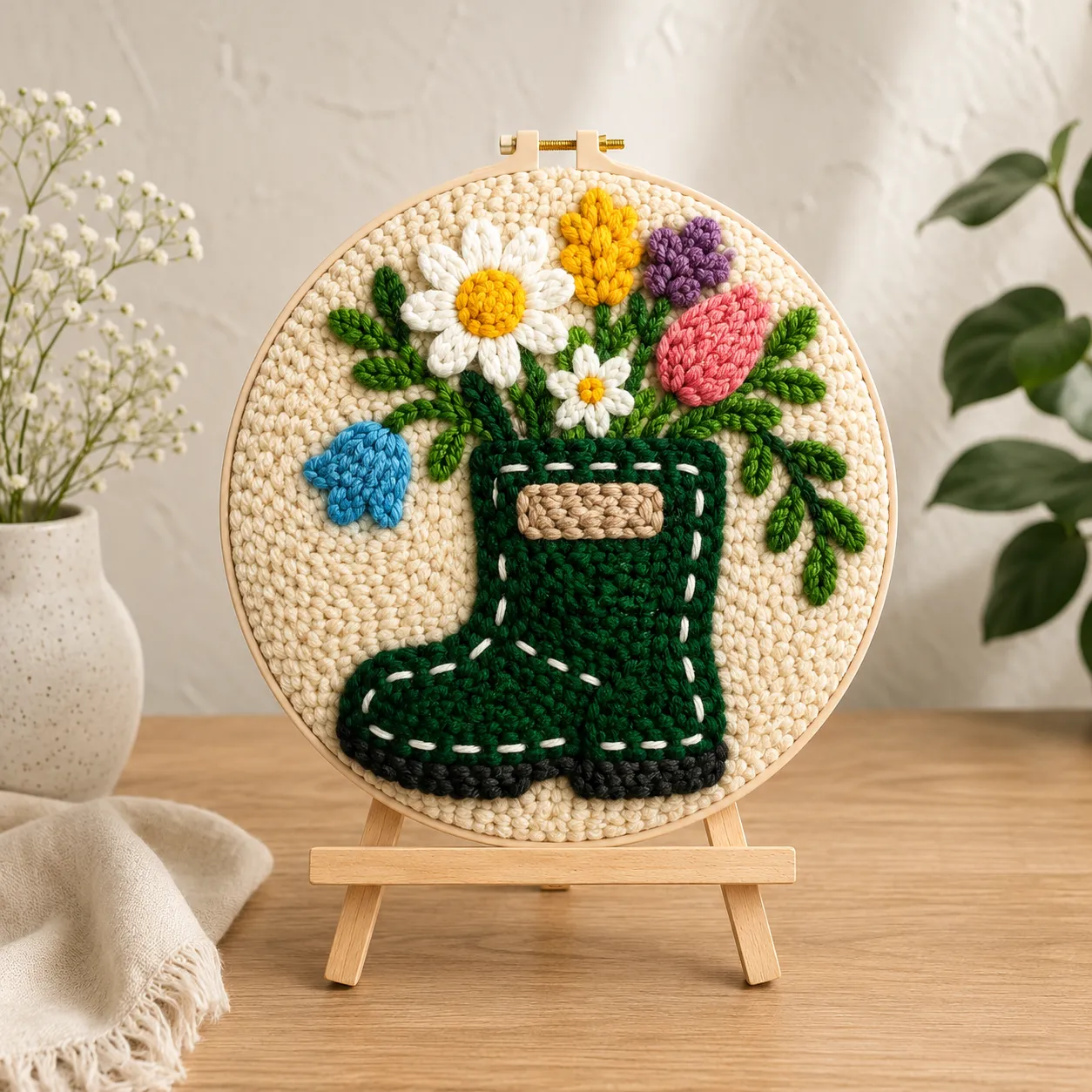 craftsy.dk Blomsterstøvle punch needle sæt 20 cm blomster