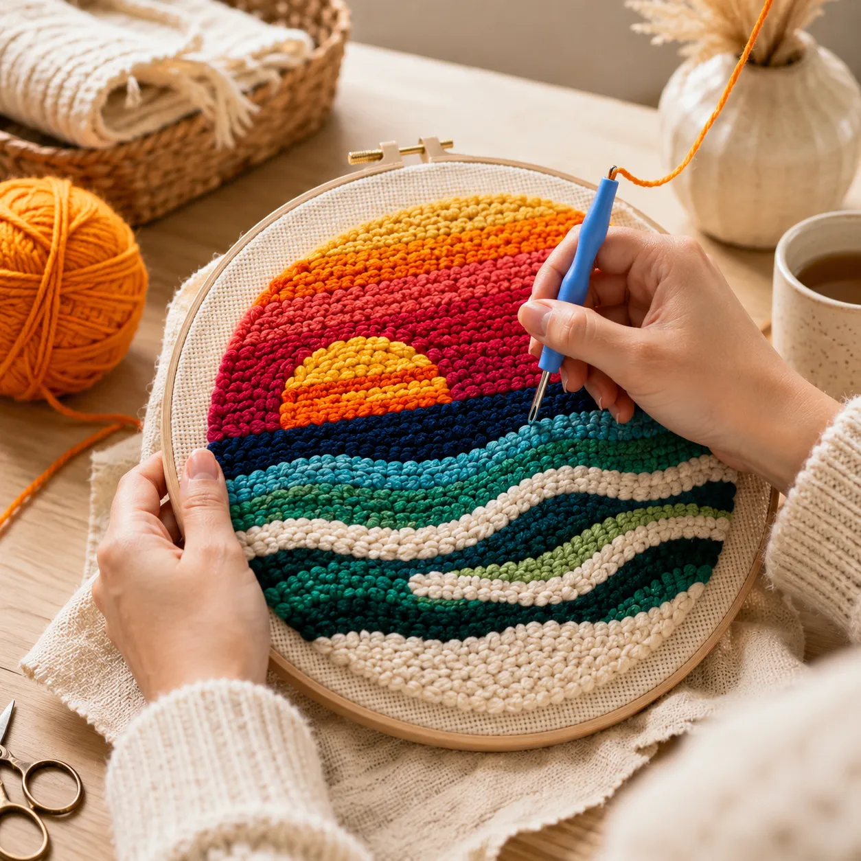 craftsy.dk Punch Needle Solnedgang ved Havet sæt 20 cm