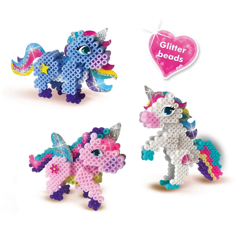 SES Creative Beedz strygeperler unicorns 3D 1800 stk med glitter