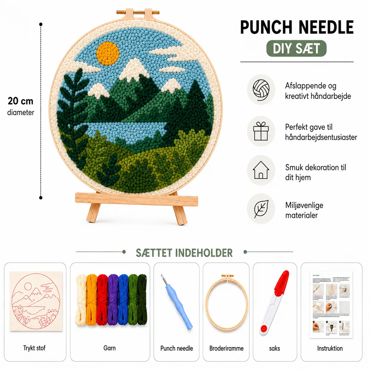 Craftsy Bjerglandskab punch needle sæt 20 cm med ramme