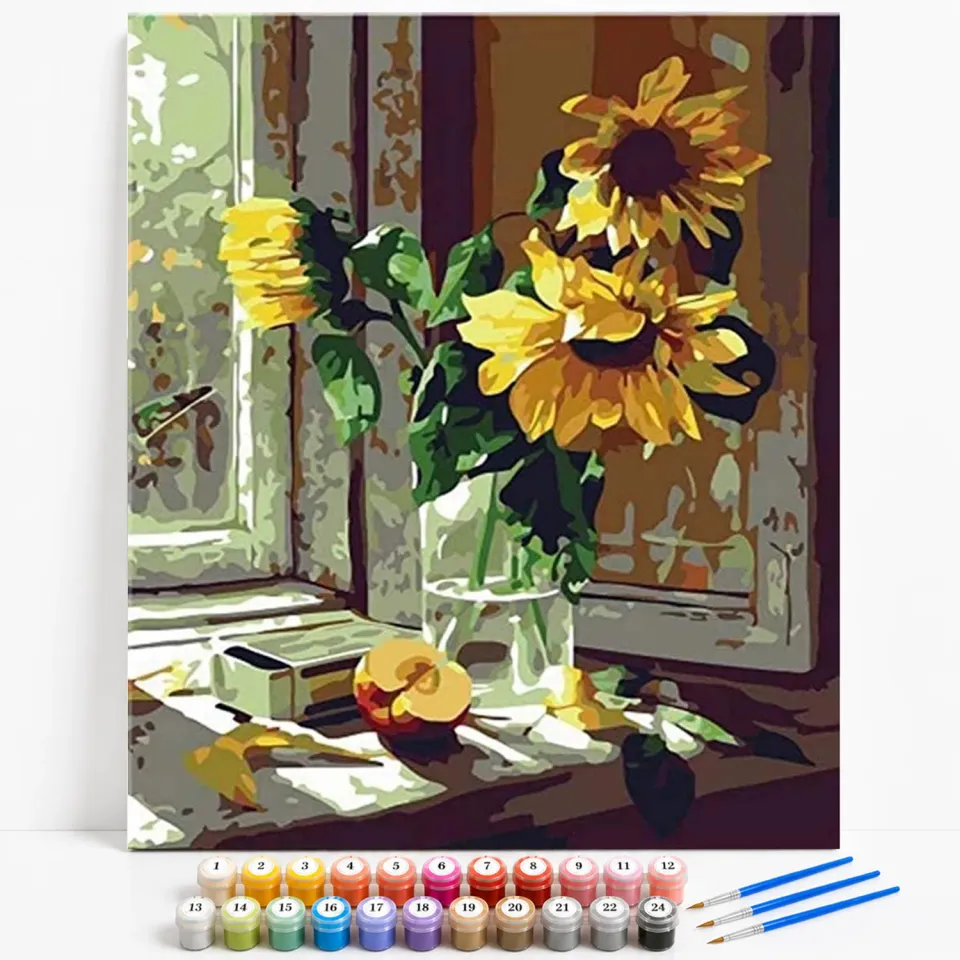 Craftsy Solsikker i en Vase mal efter tal 40x50 cm blomster