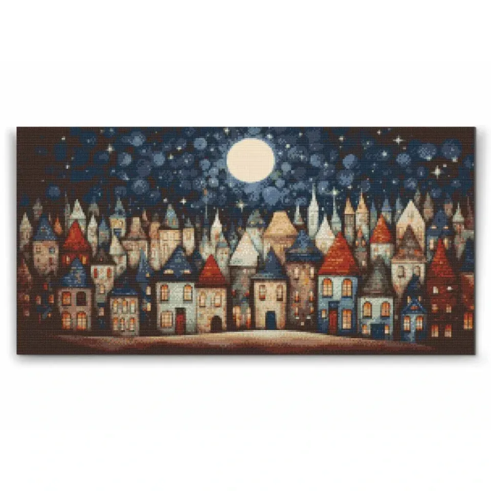 Road2Art Lille Landsby diamond paint 40x80 cm rund