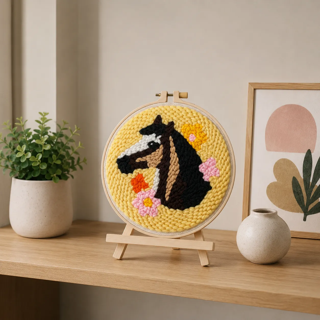 Craftsy.dk Blomsterhest punch needle sæt 20 cm med ramme