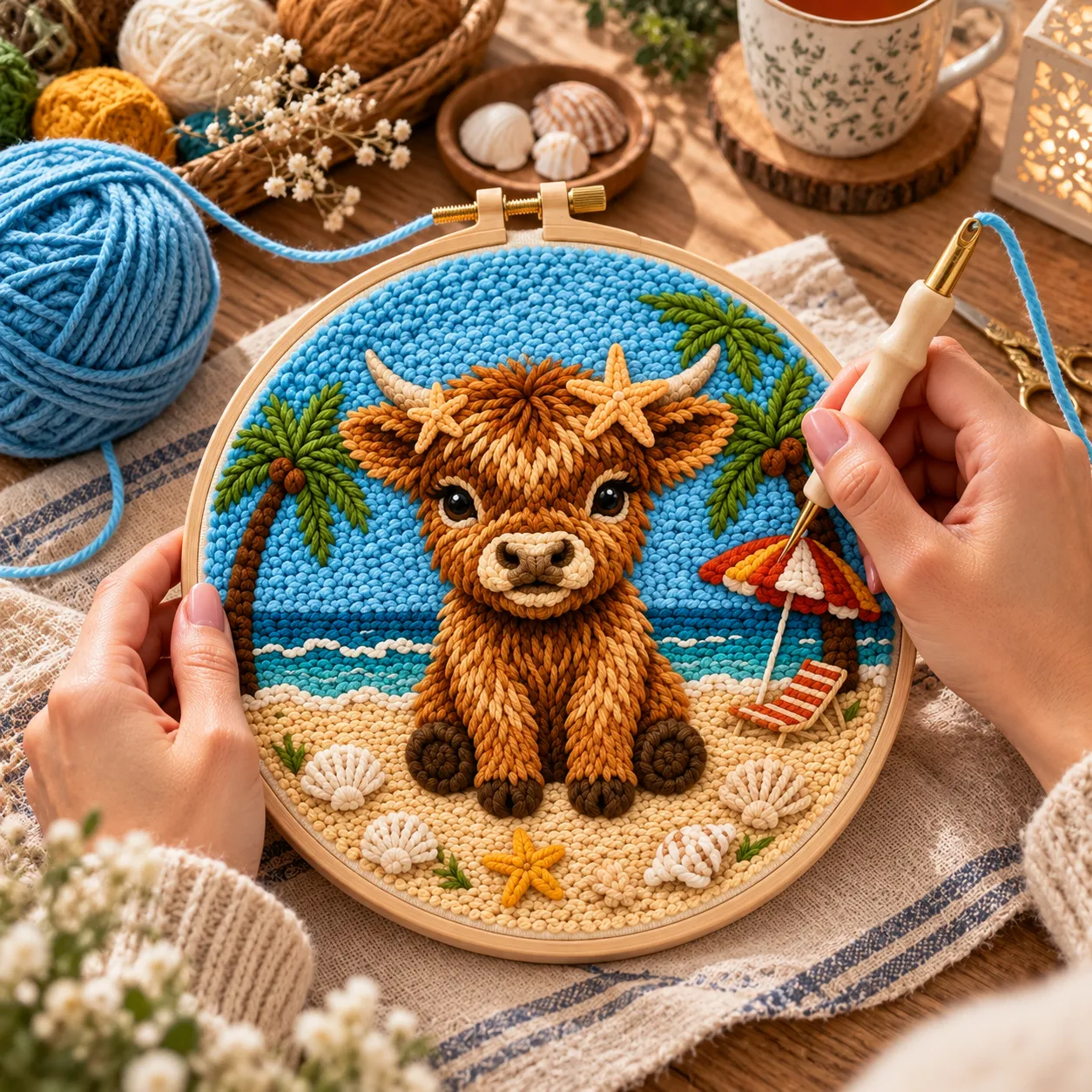 Craftsy.dk Ko på Stranden punch needle sæt 20 cm begynder