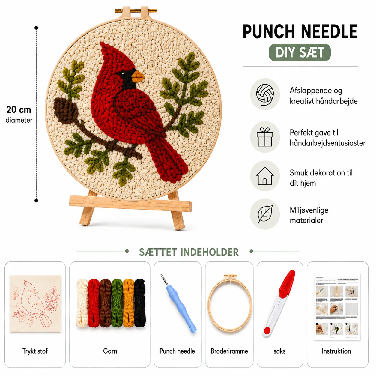 Craftsy Punch Needle Rød Fugl broderisæt 20 cm natur
