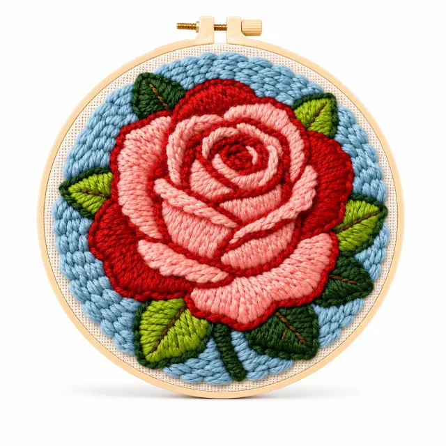 Craftsy Smuk Rød Rose punch needle sæt 20 cm til begyndere