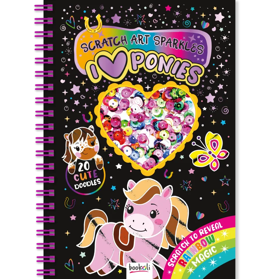 Decoden Magic Scratch Art Sparkles Ponies kradsebog med pailletter