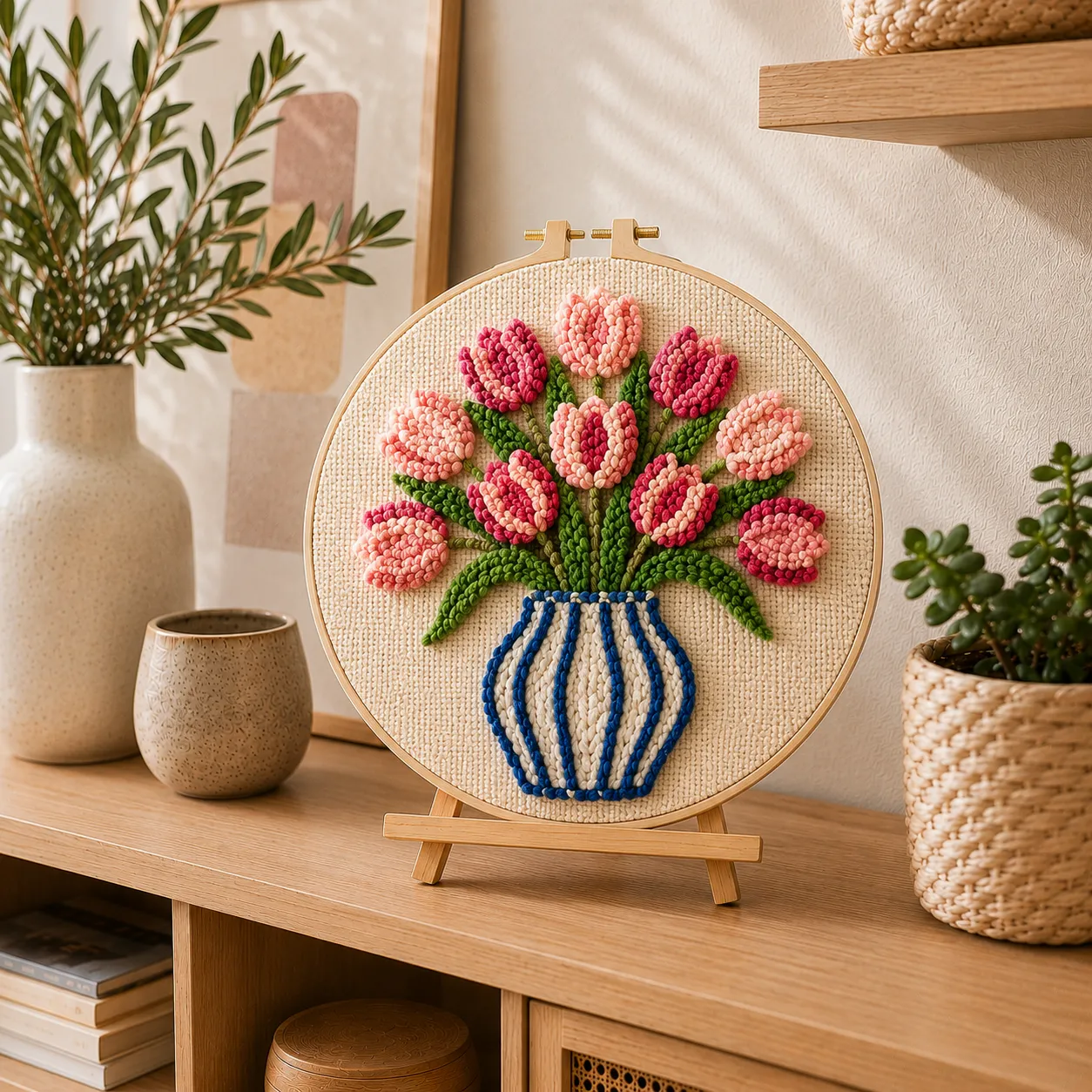 craftsy.dk Lyserød Tulipan punch needle sæt 20 cm vase