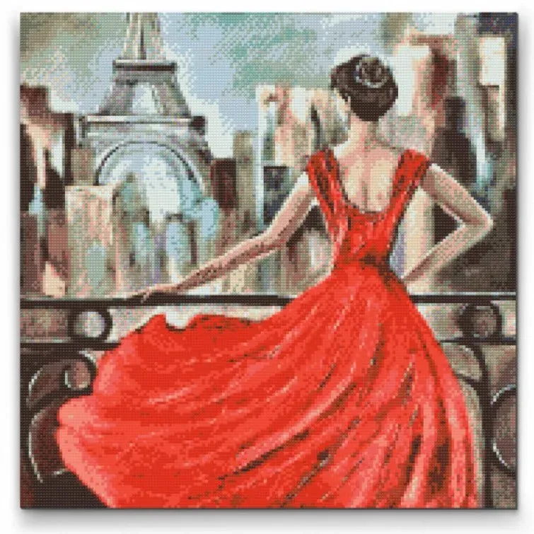 Road2Art Lady in Red diamond paint 50x50 firkantet