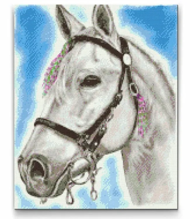 Road2Art Hvid Hest diamond painting 30x40 cm runde 5D
