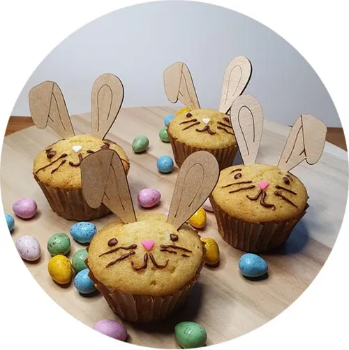 MooiHout Påske cupcake pynt kaninører træ