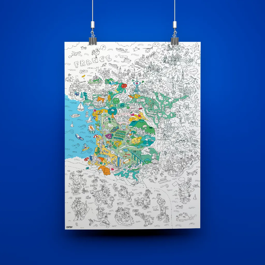 OMY France kæmpe maleplakat Frankrigskort