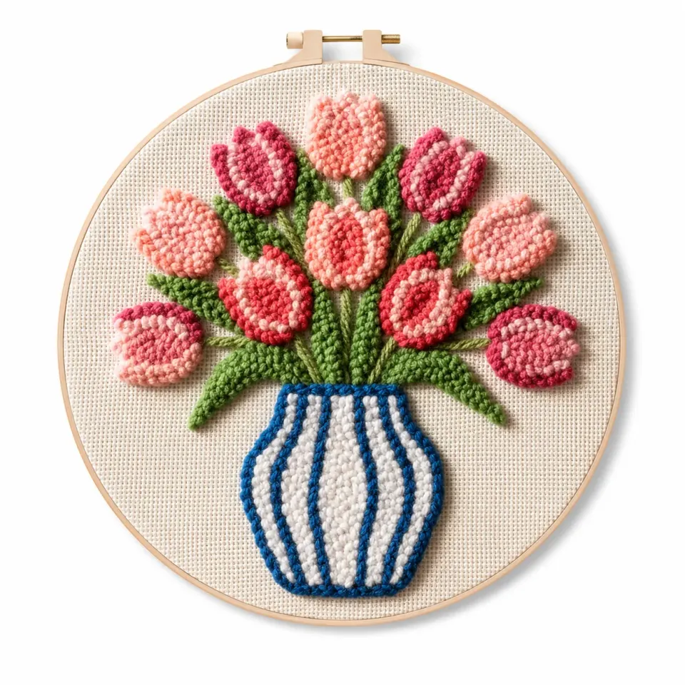 craftsy.dk Lyserød Tulipan punch needle sæt 20 cm vase