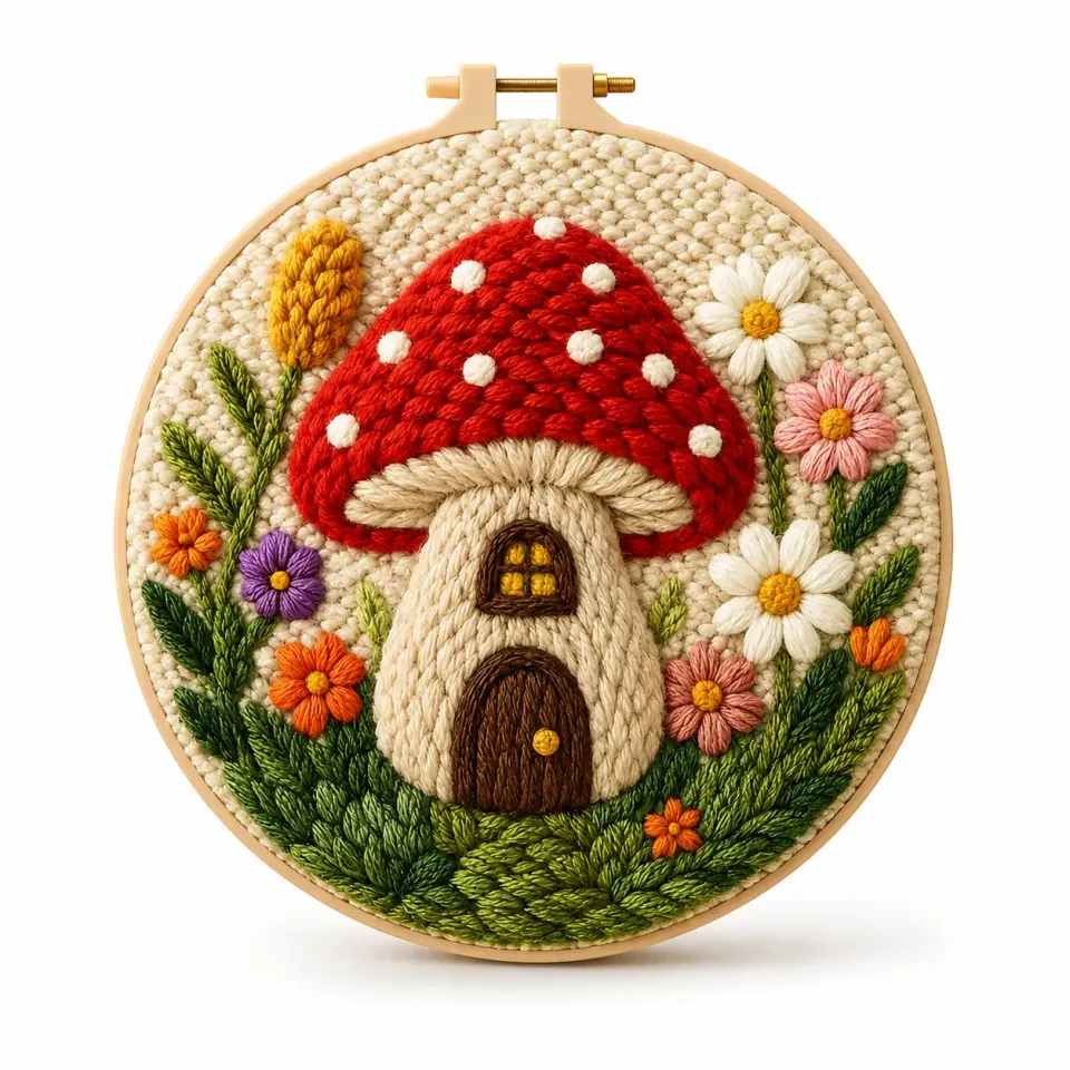 craftsy.dk Svampehus punch needle sæt 20 cm eventyrmotiv