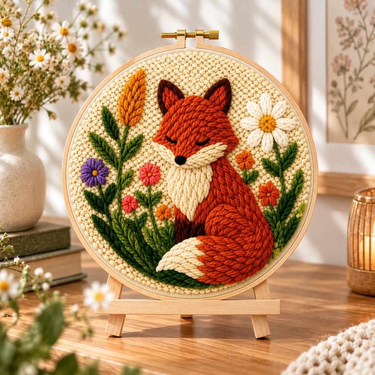 Craftsy Punch Needle Sød Ræv i Blomsterhaven broderisæt 20 cm