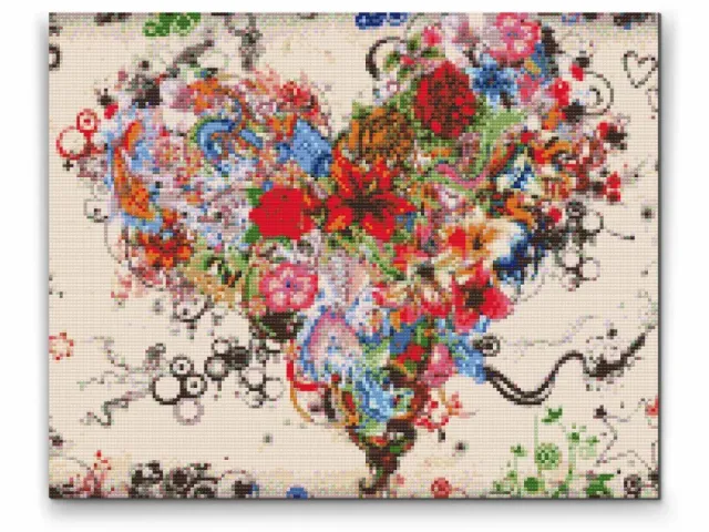 Road2Art Hjerte med Blomster diamond paint 30x40 cm firkantede
