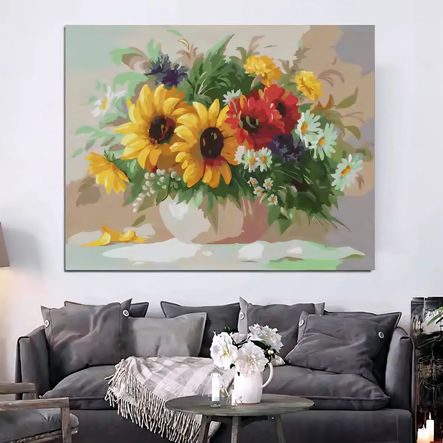 craftsy.dk Solsikker med margueritter mal efter tal 40x50 cm blomster