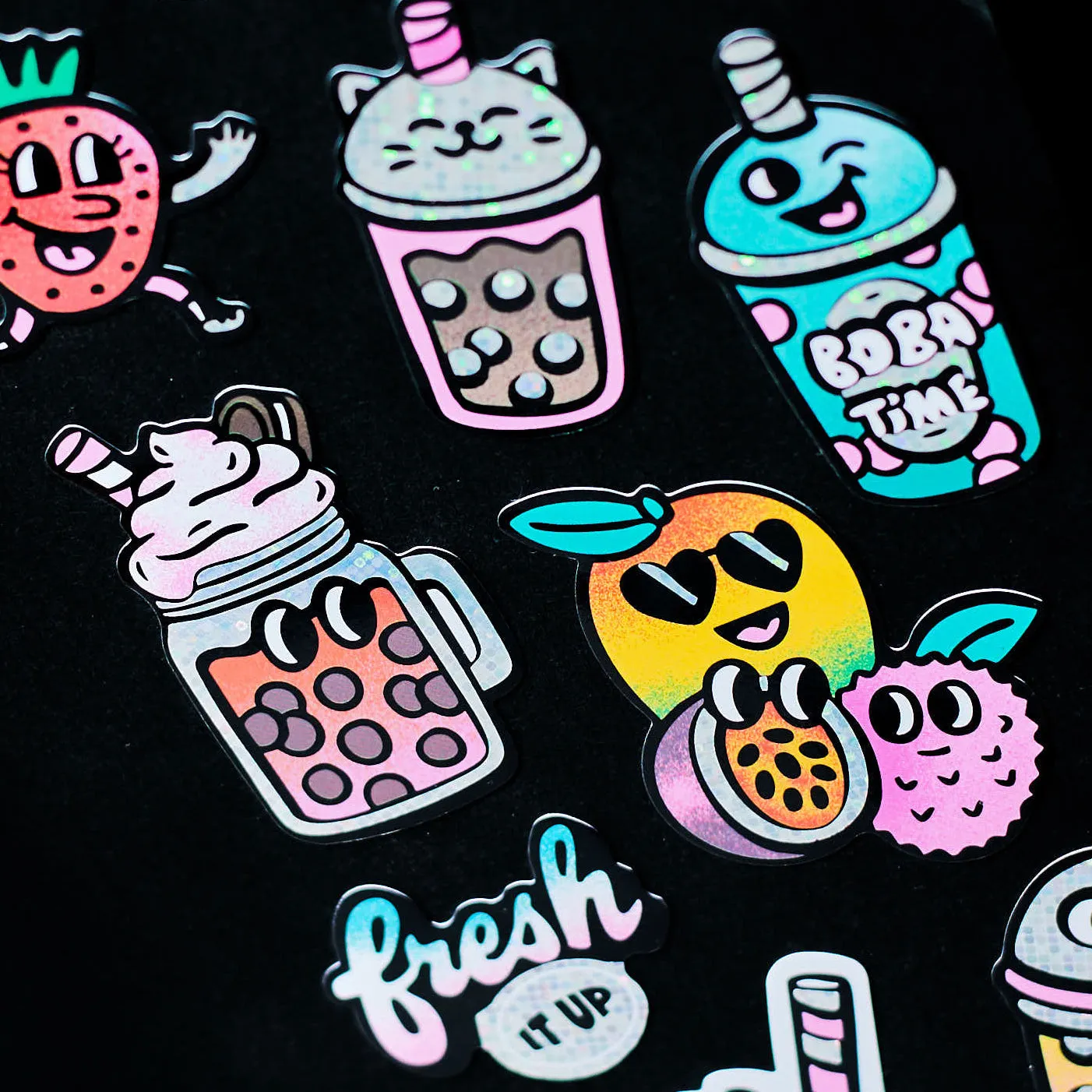 OMY Big Bubble Tea stickers fluoro holografiske