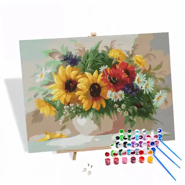 craftsy.dk Solsikker med margueritter mal efter tal 40x50 cm blomster