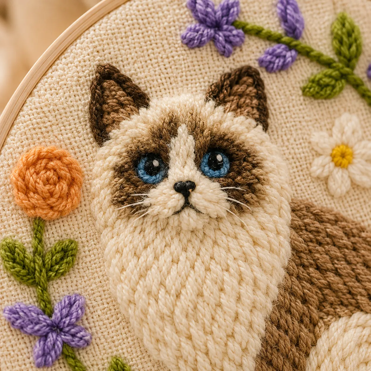craftsy.dk Blomsterkat punch needle sæt 20 cm kattemotiv