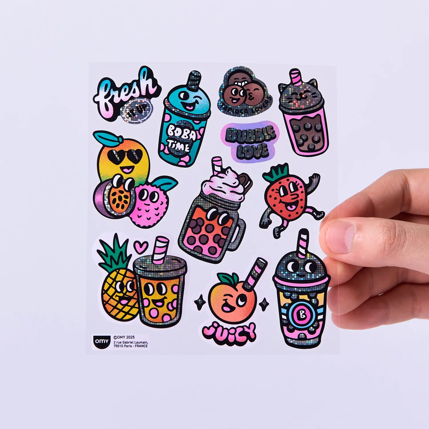 OMY Big Bubble Tea stickers fluoro holografiske