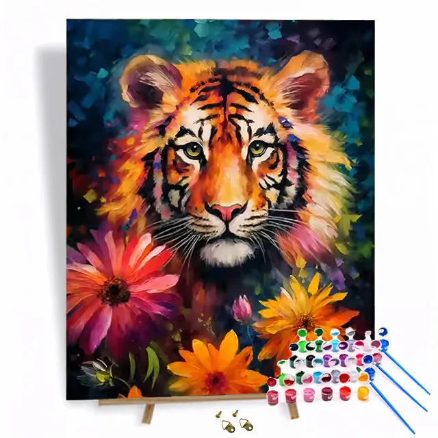 craftsy.dk Tiger med Blomster mal efter tal 40x50 cm uden ramme