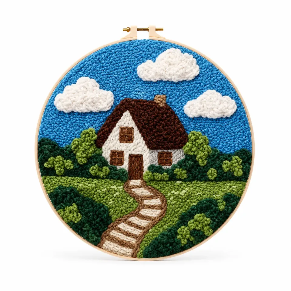 craftsy.dk Punch Needle Hyggeligt Hus sæt 20 cm landskab