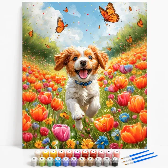 Craftsy Glad Hvalp mal efter tal 40x50 cm hundemotiv