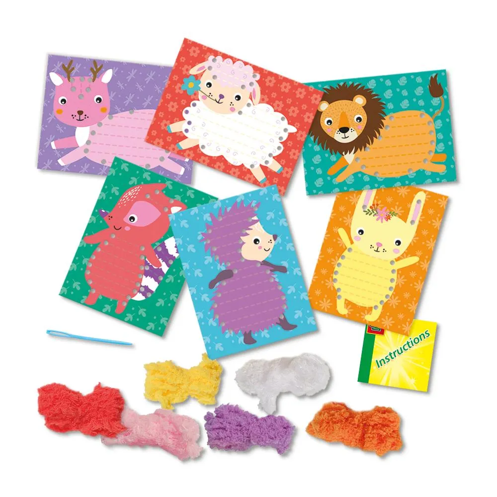 SES Creative fluffy dyr broderisæt 6 kort til børn