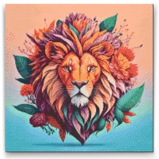 Road2Art Løve med Blomster diamond painting 5D kit
