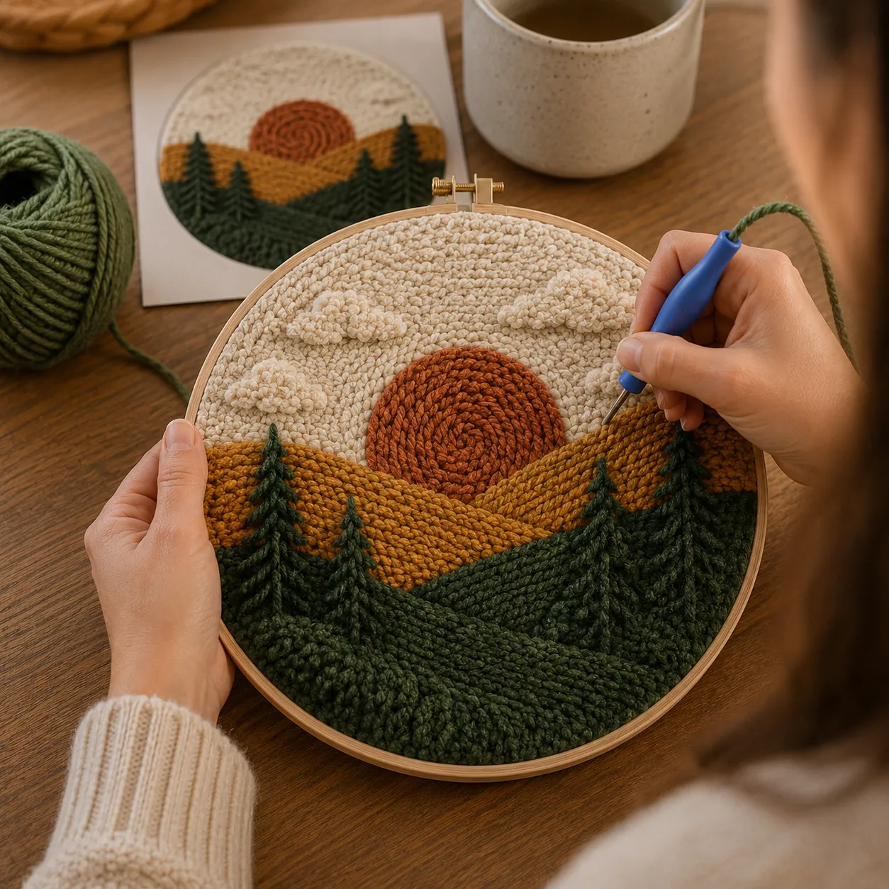 craftsy.dk Punch Needle Solnedgang i Skoven sæt 20 cm
