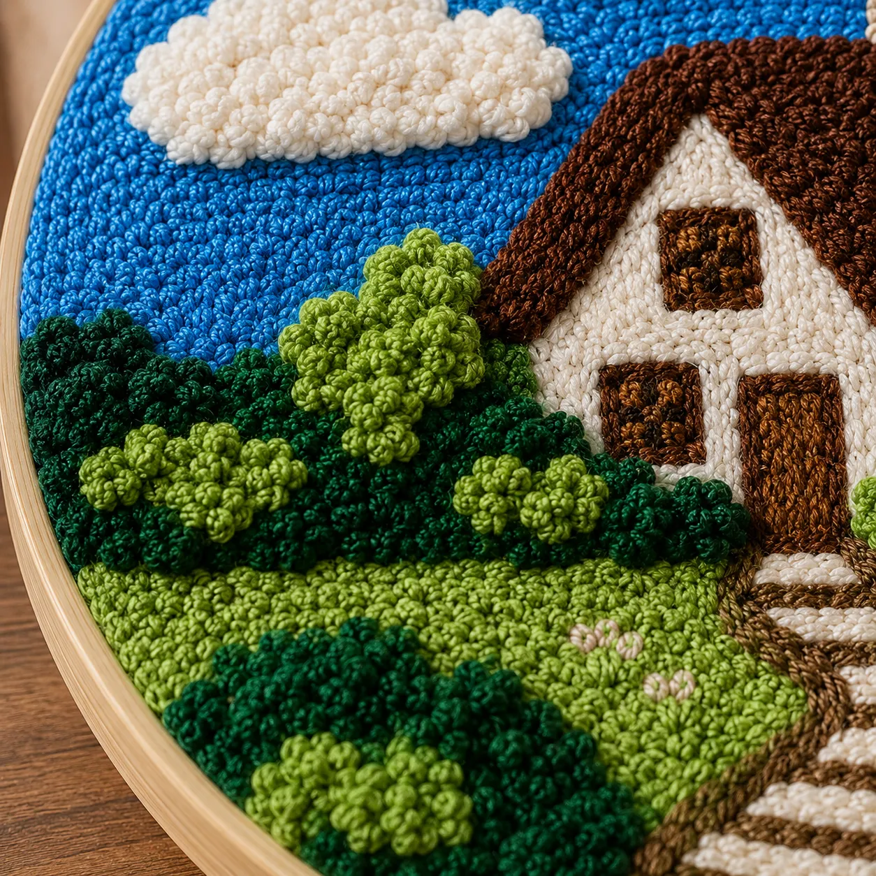 craftsy.dk Punch Needle Hyggeligt Hus sæt 20 cm landskab
