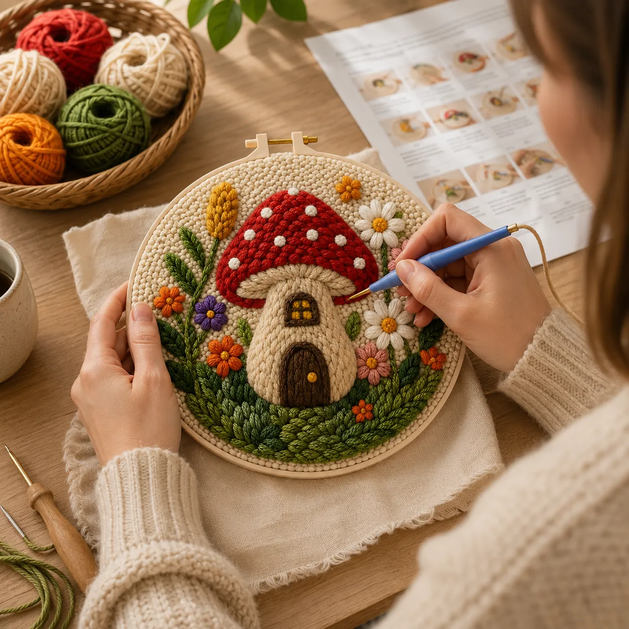 craftsy.dk Svampehus punch needle sæt 20 cm eventyrmotiv