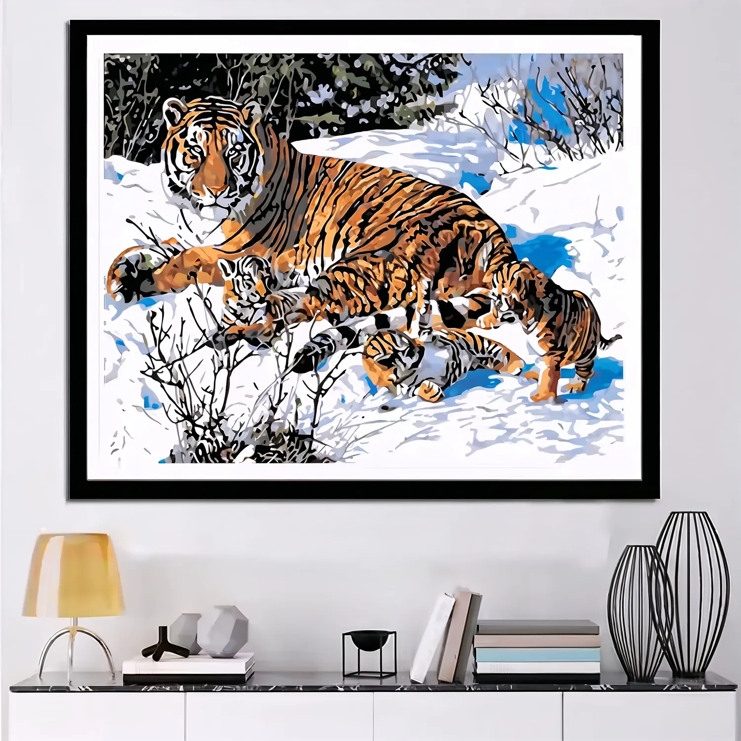craftsy.dk Tigre i Sne mal efter tal 40x50 cm uden ramme