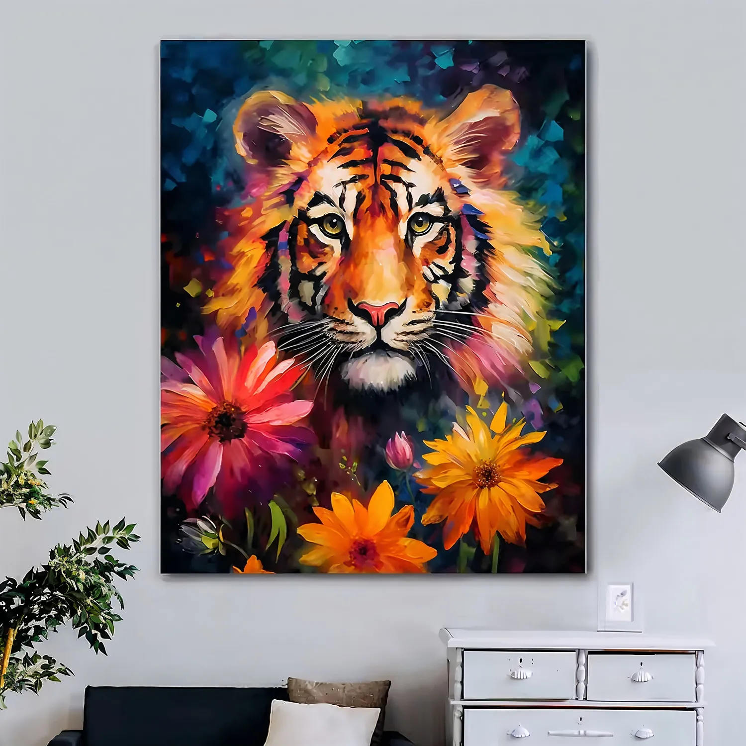 craftsy.dk Tiger med Blomster mal efter tal 40x50 cm uden ramme
