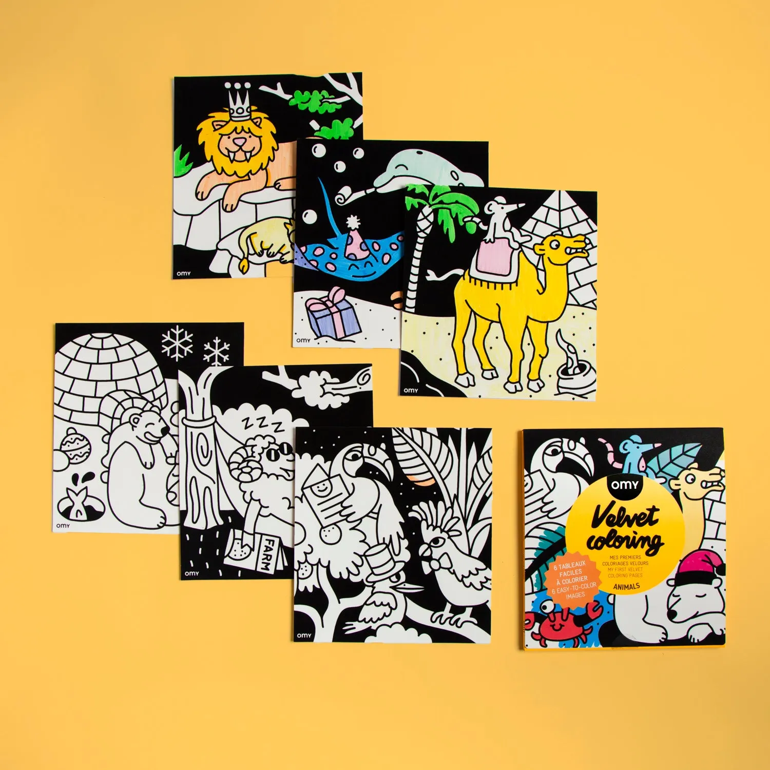 OMY Animals malebog velour 6 ark fra 3 år