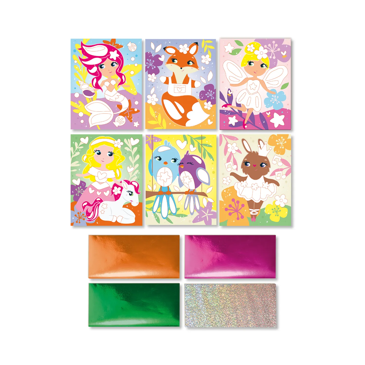 SES Creative Foil Art Eventyrvenner foliesæt 6 kort – metallic