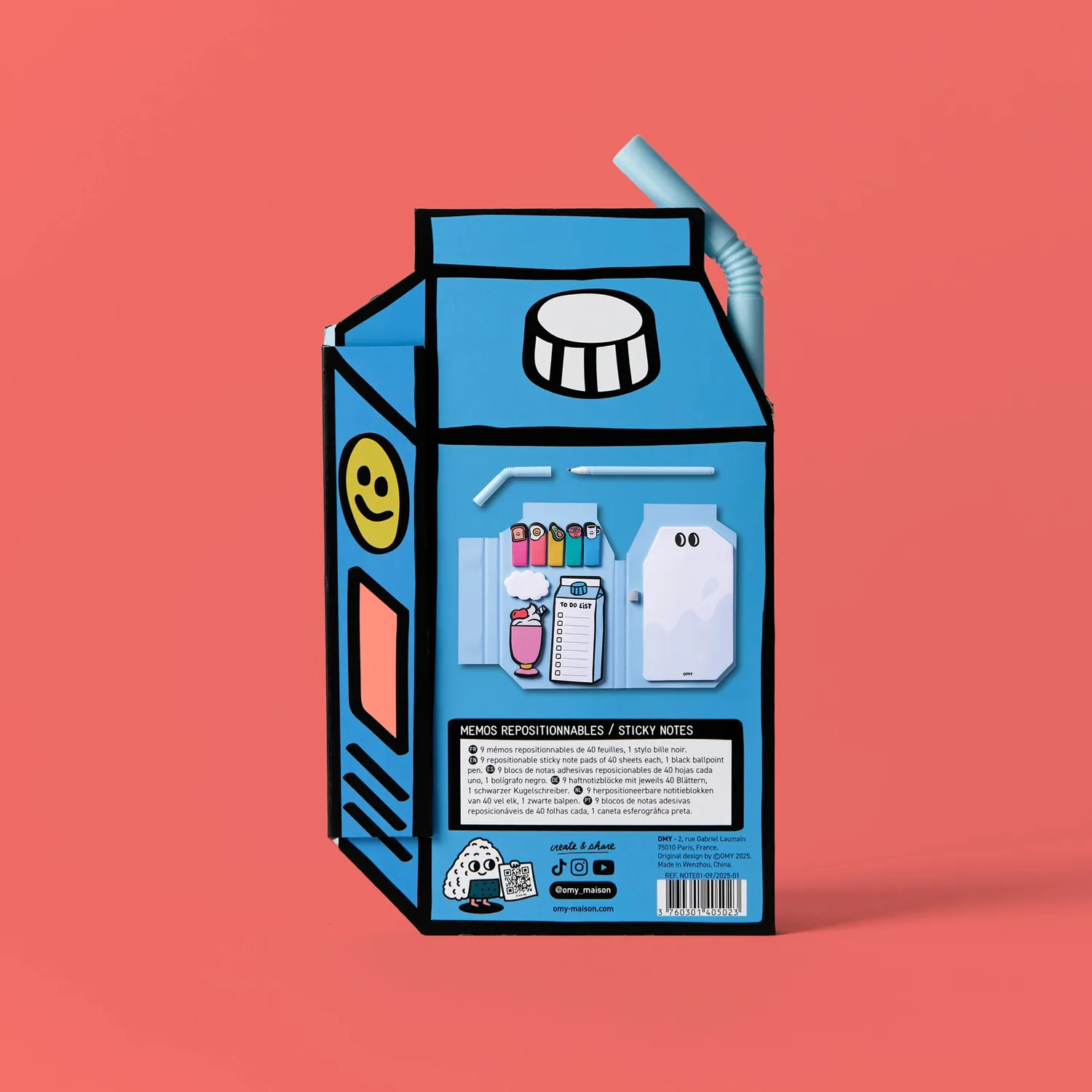 OMY Miky sticky notes blok mælkekarton farvede