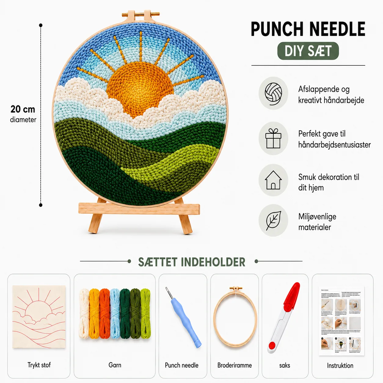 Craftsy Solopgang over Bakkerne punch needle sæt 20 cm rolig