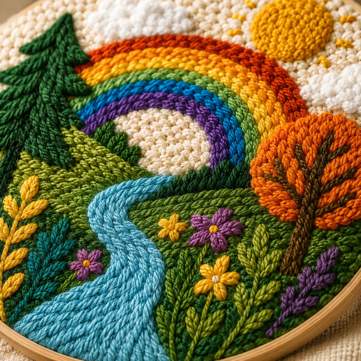 Craftsy Regnbuelandskab punch needle sæt 20 cm begynder