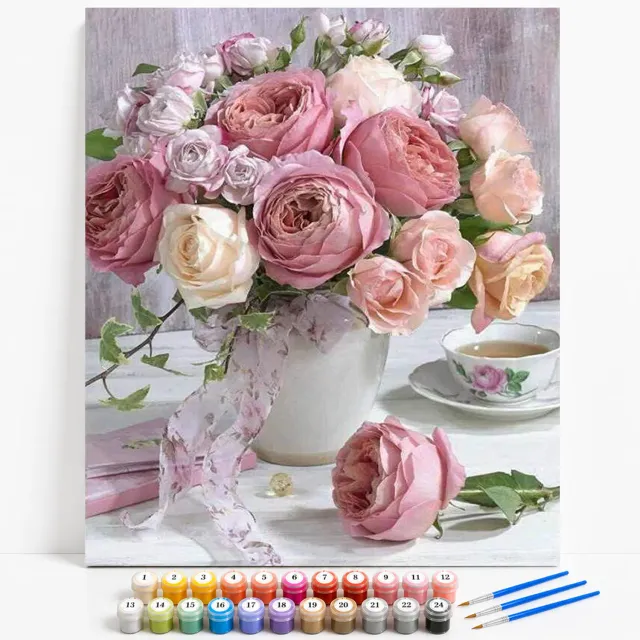Craftsy.dk Roser i Hvid Vase mal efter tal 40x50 cm