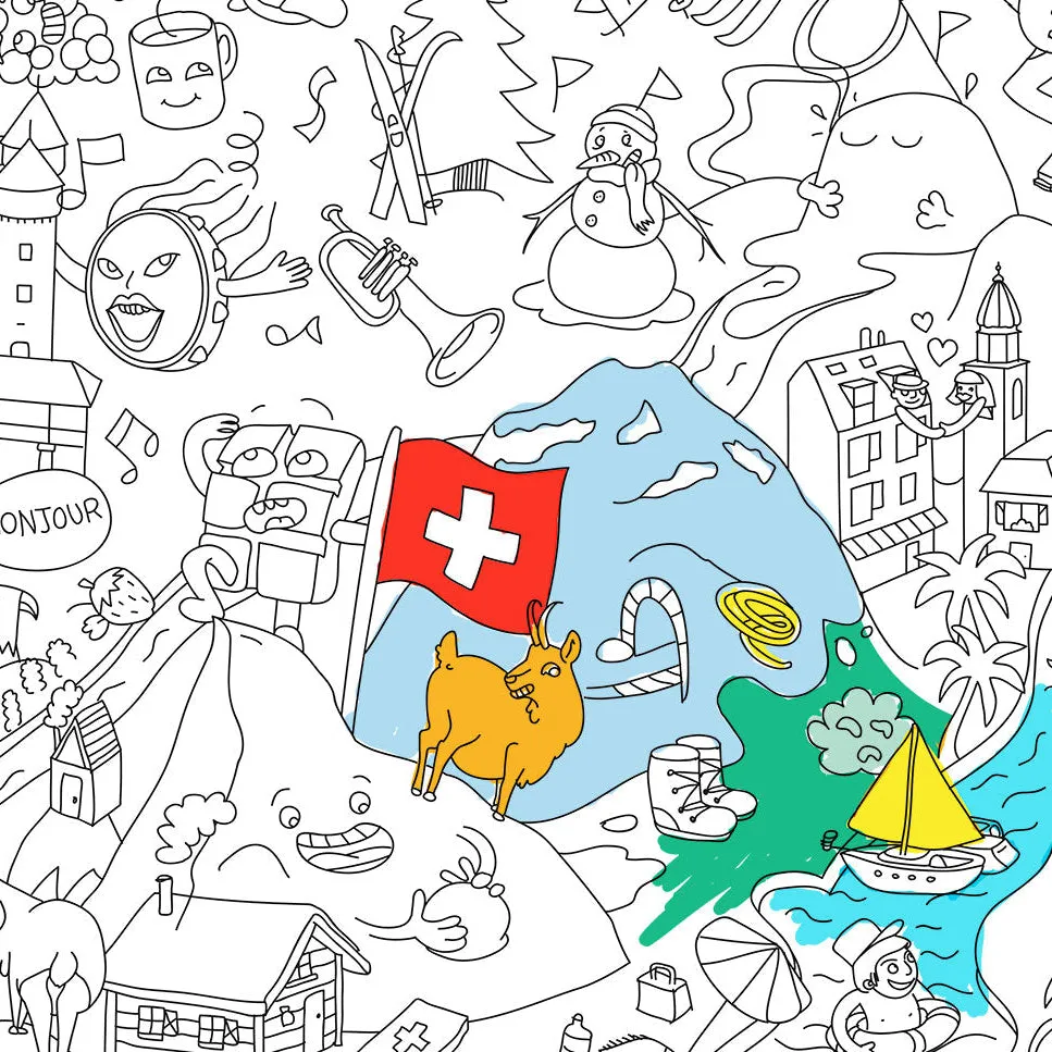 OMY Switzerland kæmpe maleplakat Schweiz kort