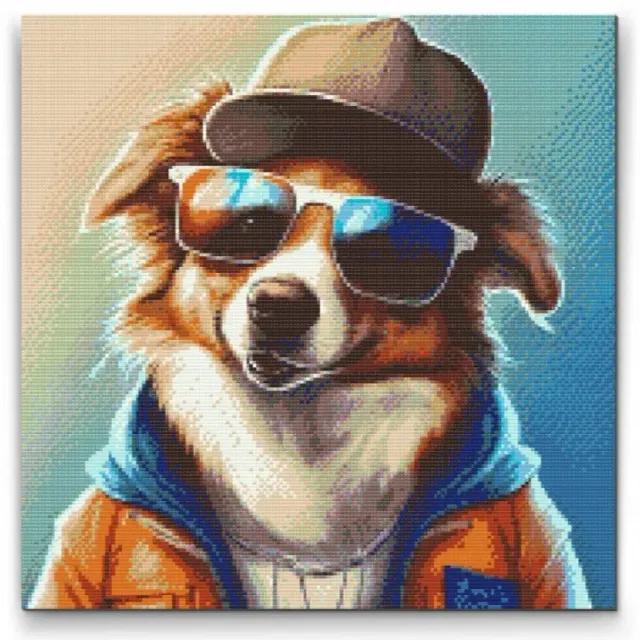 Road2Art Hund med solbriller diamond painting 50x50 cm