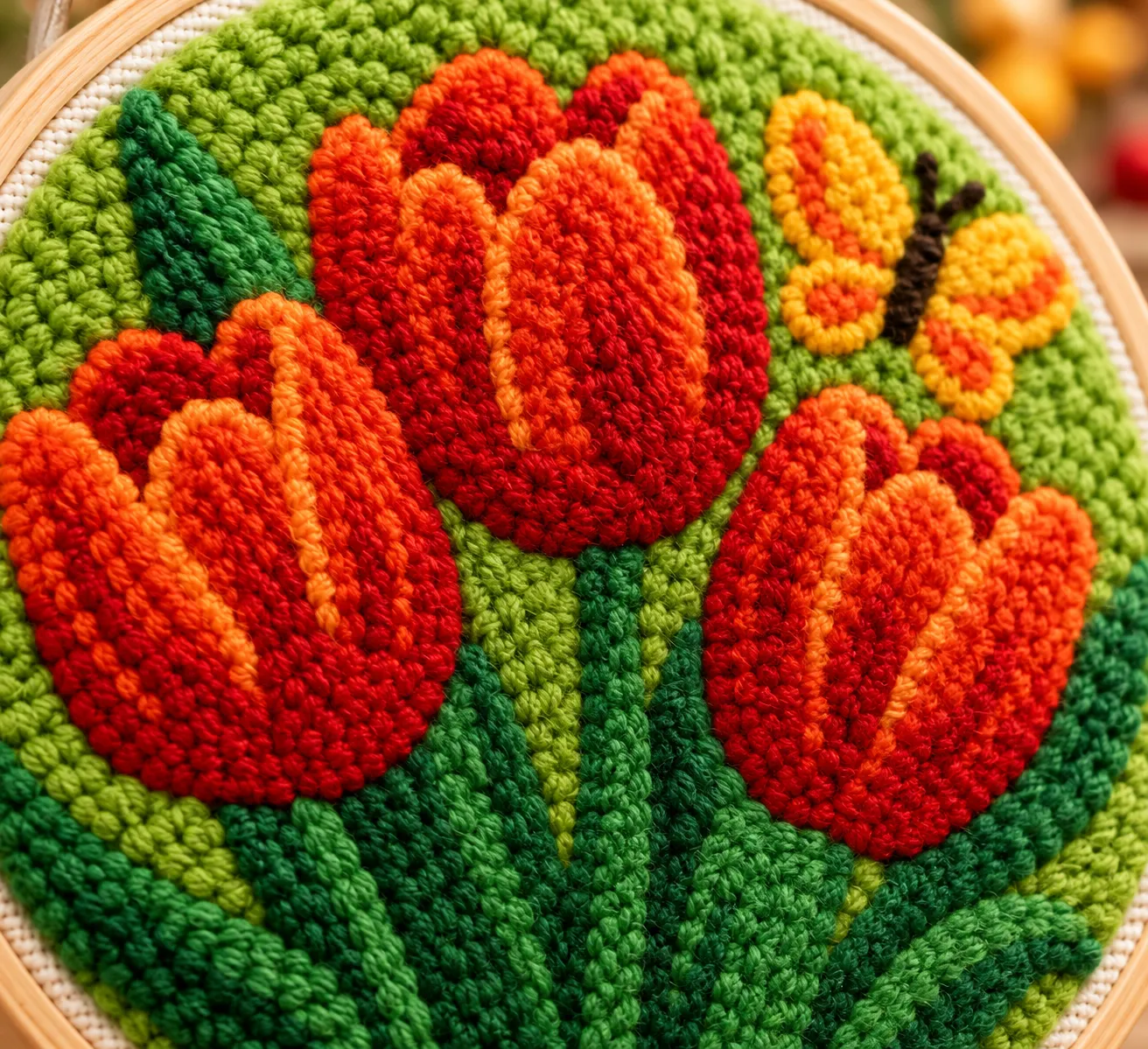 Craftsy Tulipaner med Sommerfugl punch needle sæt 20 cm