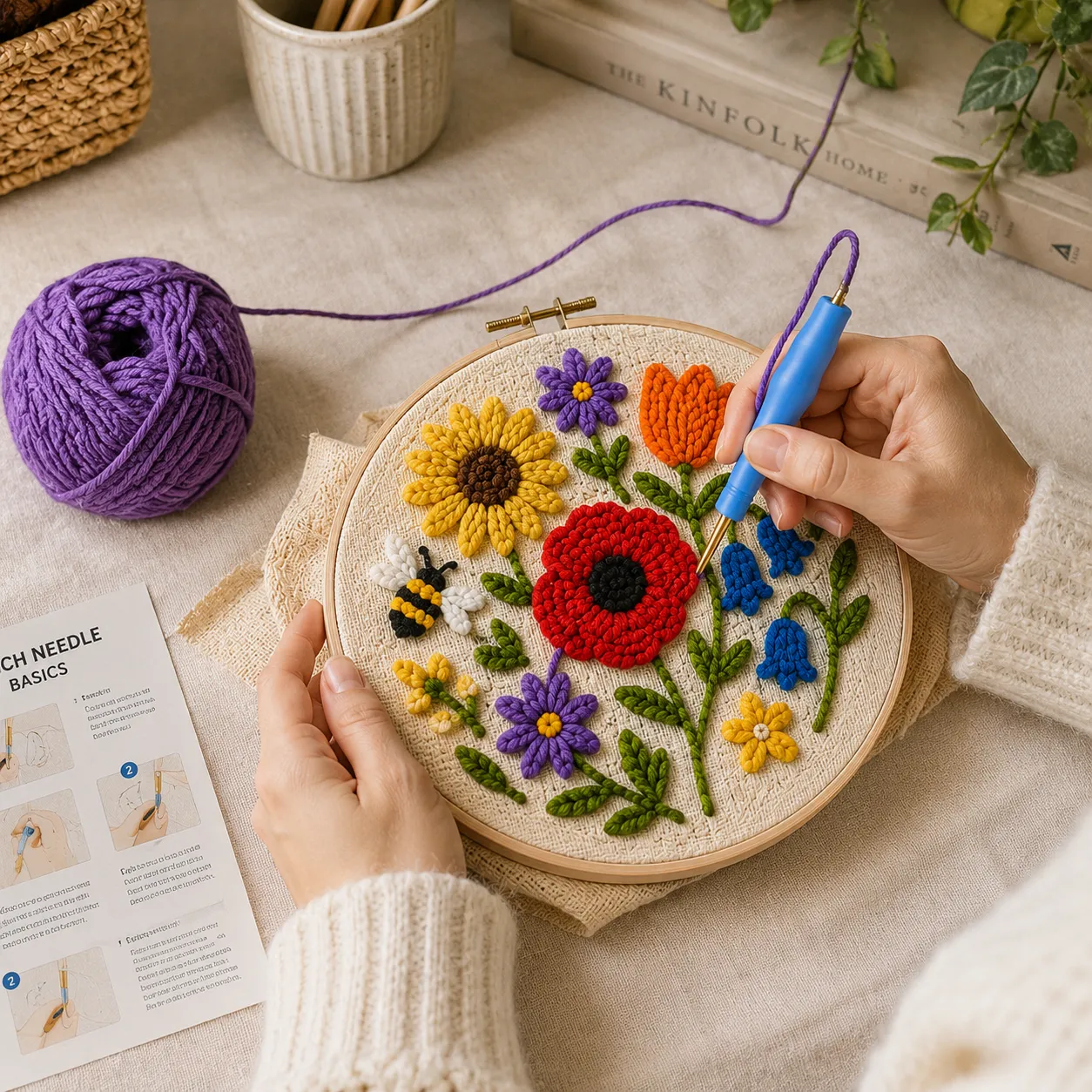 Craftsy Humlebi i Blomsterengen punch needle sæt 20 cm